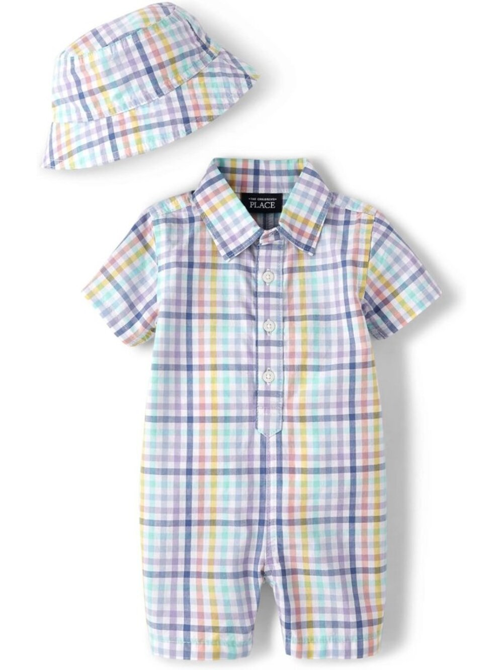 Adorable Baby Boys' Woven Plaid Romper & Hat Set | Newborn 2-Piece Outfit